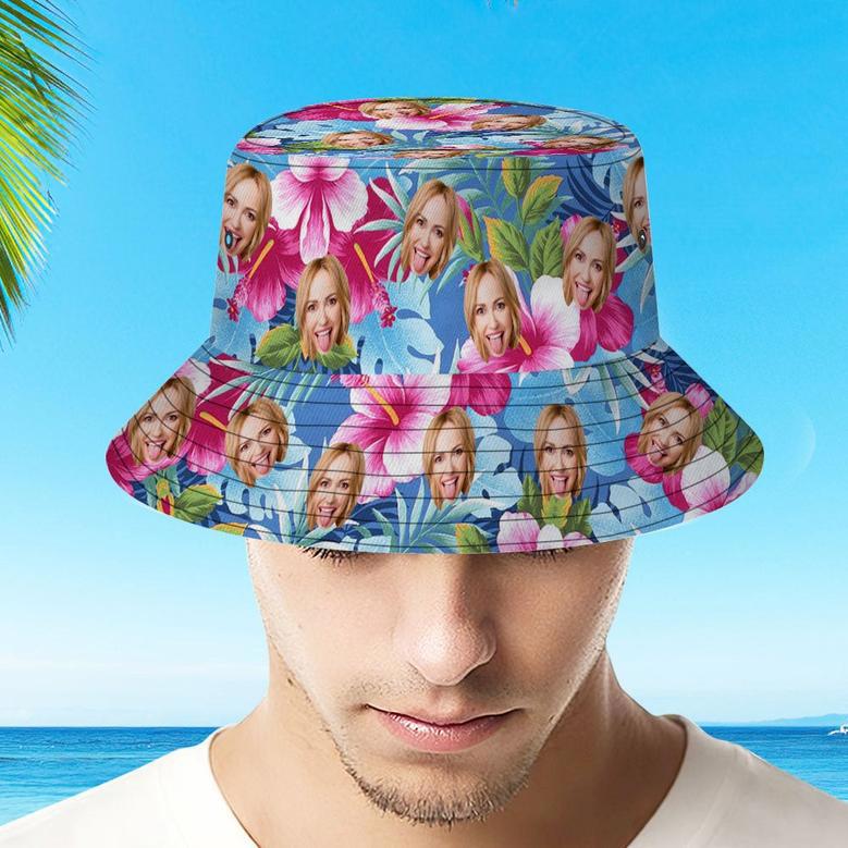 Custom Bucket Hat Personalized Face All Over Print Tropical Flower Print Hawaiian