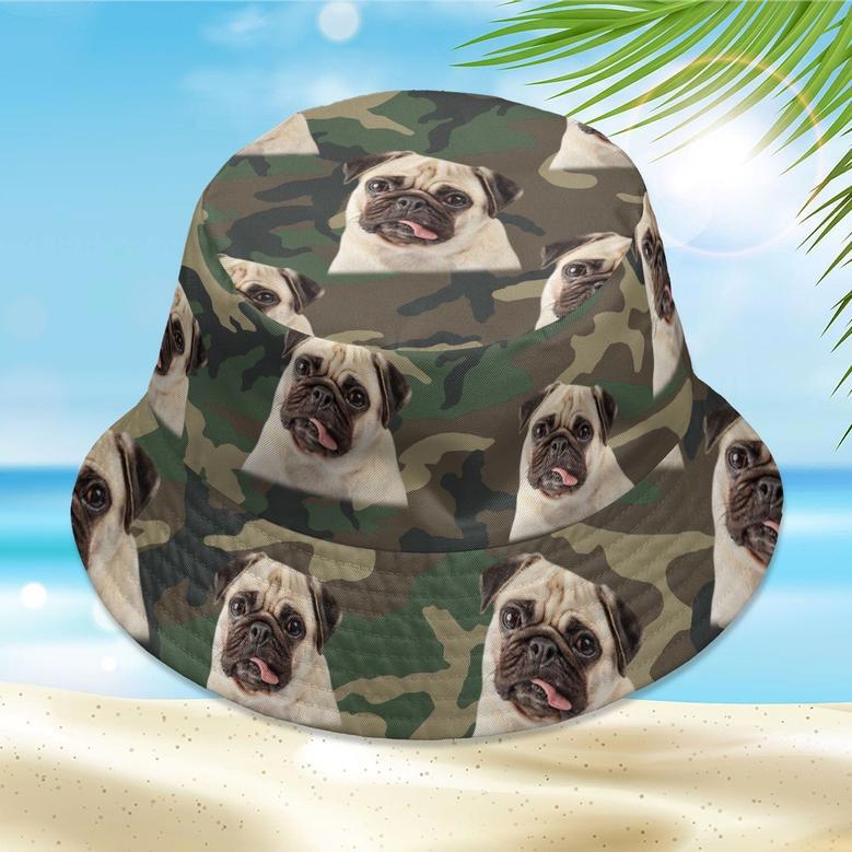 Custom Dog Photo Camouflage Bucket Hat for Men, Husband Summer Outfit Head Wear