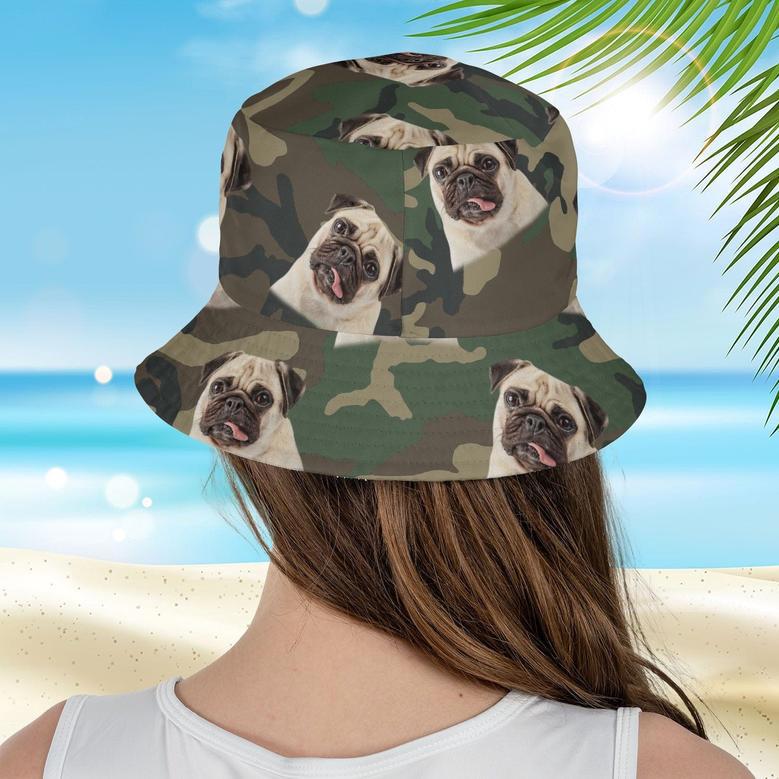 Custom Dog Photo Camouflage Bucket Hat for Men, Husband Summer Outfit Head Wear