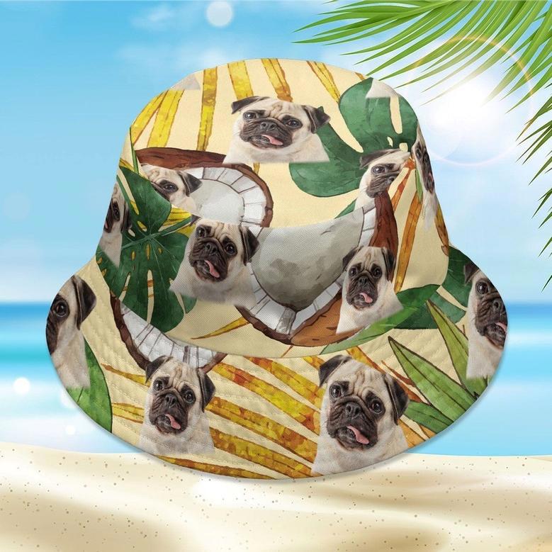 Custom Dog Photo, Pet Photo Hawaiian Bloom Red Bucket Hat for Dog Mom, Dog Cat, Hat for Men, Women