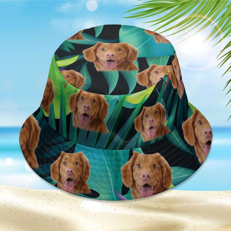 Custom Dog Photo Verdant Green Bucket Hat for Husband, Wife Summer Hats