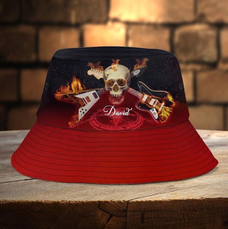 Custom Electric Guitar Bucket Hat, Skull Rock Music Guitar Players Hat for Men