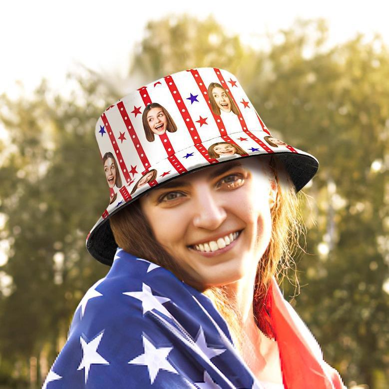 Custom Face American Flag of July Bucket Hat for Men, Women, Fisherman Hat