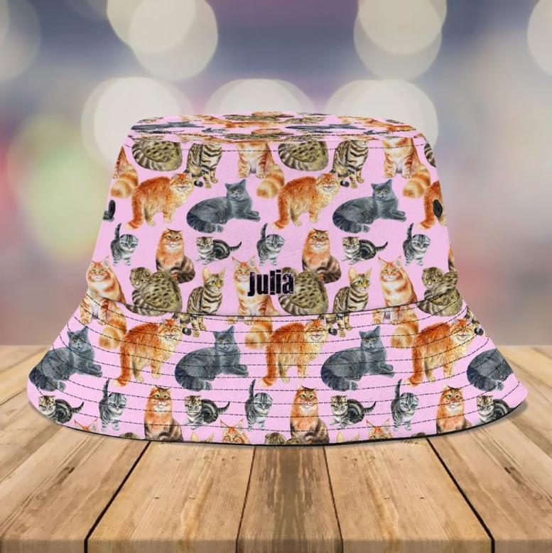 Custom Funny Cat Breeds Bucket Hat for Girl, Women, Cat Mom Pawprint Cat Hats for Cat Lovers