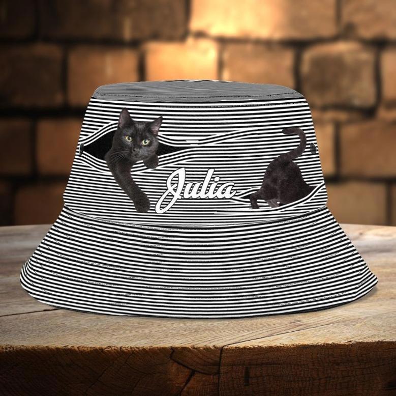 Custom Funny Cat Breeds Bucket Hat for Girl, Women, Cat Mom Pawprint Cat Hats for Cat Lovers