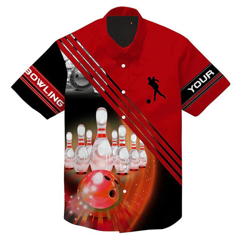 Custom Multi Color Hawaiian Bowling Shirts Bowling Ball And Pins Team Shirt, Button Up Bowling Shirts