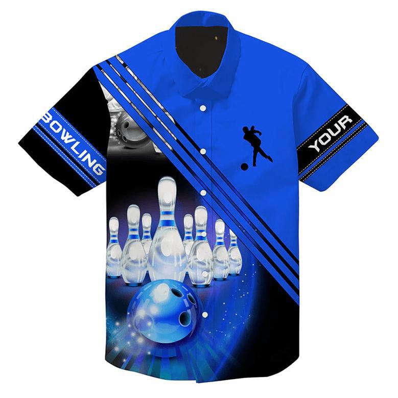 Custom Multi Color Hawaiian Bowling Shirts Bowling Ball And Pins Team Shirt, Button Up Bowling Shirts