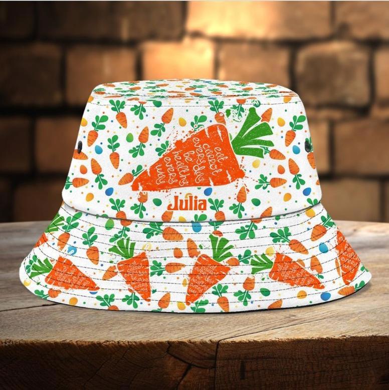 Custom Name Carrot Bucket Hat for Girl, Women, Carrot Lovers Hat