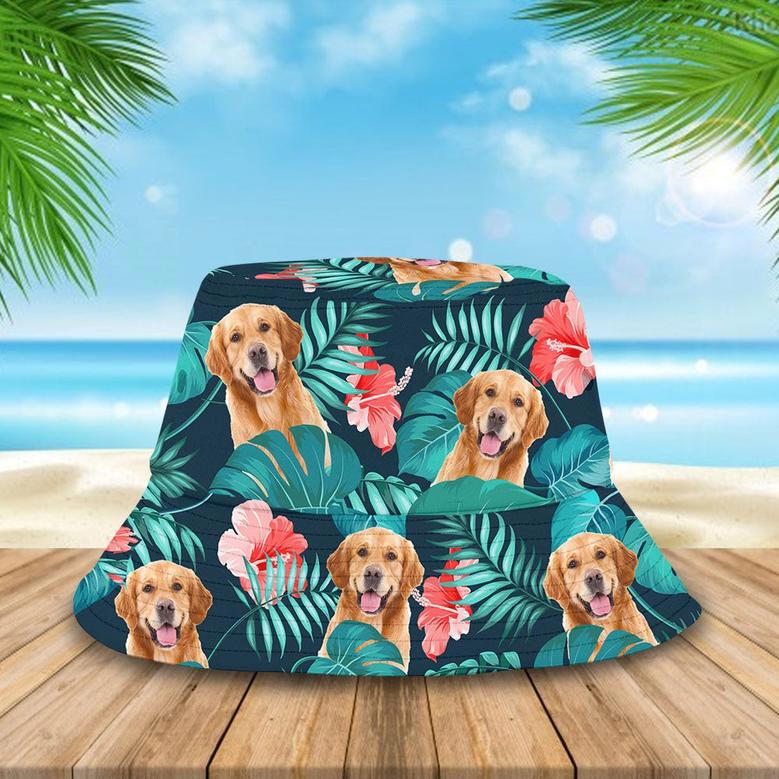 Custom Pet Face Hawaiian Bucket Hat, Dog Lover Gift Hat for Men, Women