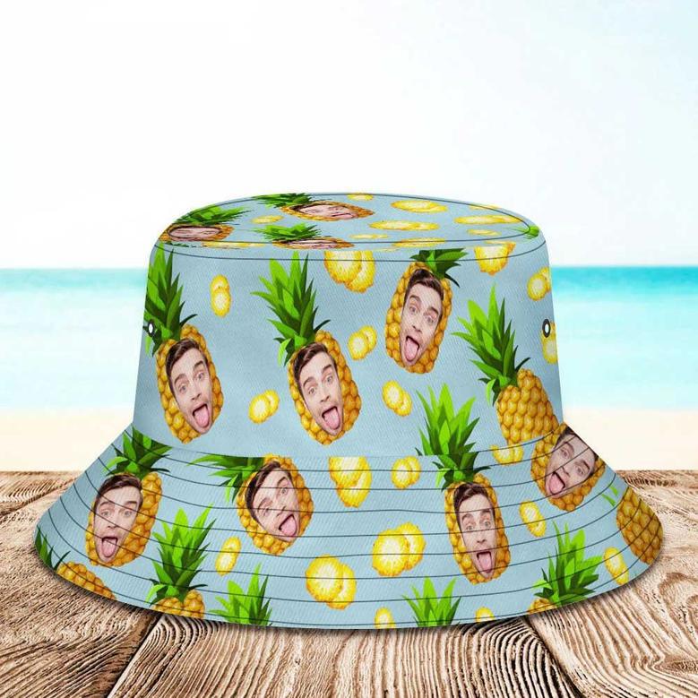 Custom Photo Face, Funny Pineapple Bucket Hat Hawaiian Hat for Men, Women