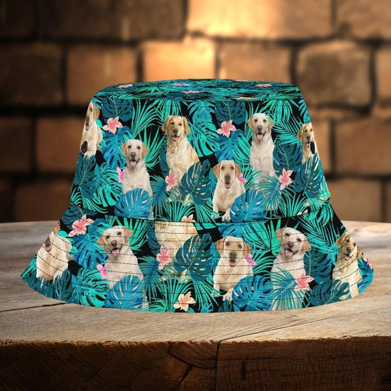 Custom Photo Golden Retriever Dog Lovers Hawaiian Bucket Hat for Dog Mom, Dog Dad