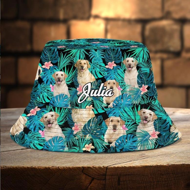 Custom Photo Golden Retriever Dog Lovers Hawaiian Bucket Hat for Dog Mom, Dog Dad