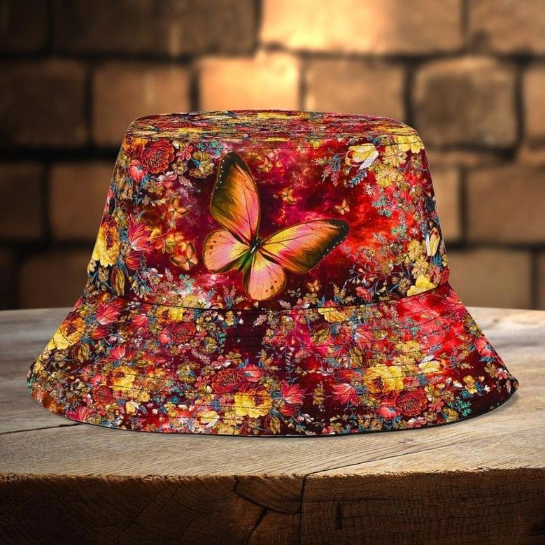 Customized Butterfly Flowers Floral Pattern Bucket Hat for Butterfly Lovers