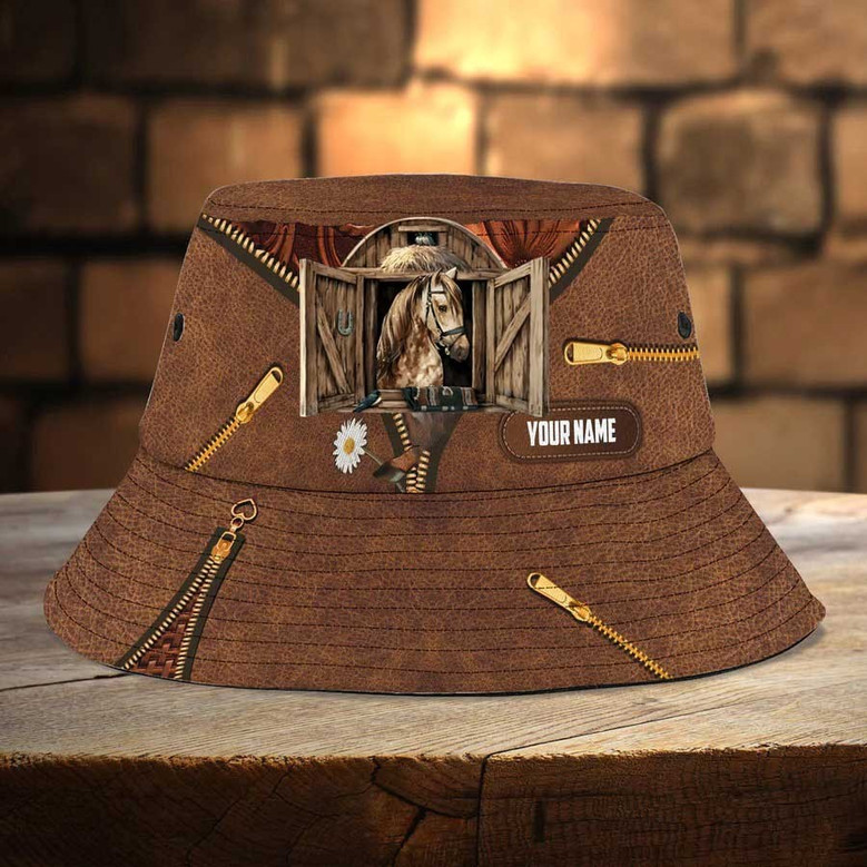 Customized Color Horse Bucket Hat Leather Pattern For Farmers, Husband, Girl Horse Bucket Hat for Son, Mom