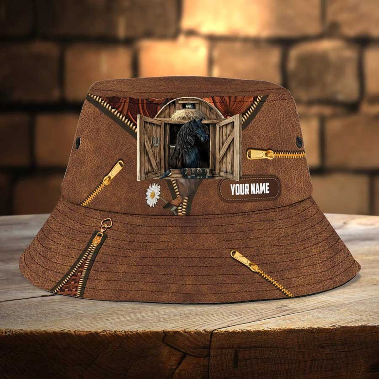 Customized Color Horse Bucket Hat Leather Pattern For Farmers, Husband, Girl Horse Bucket Hat for Son, Mom