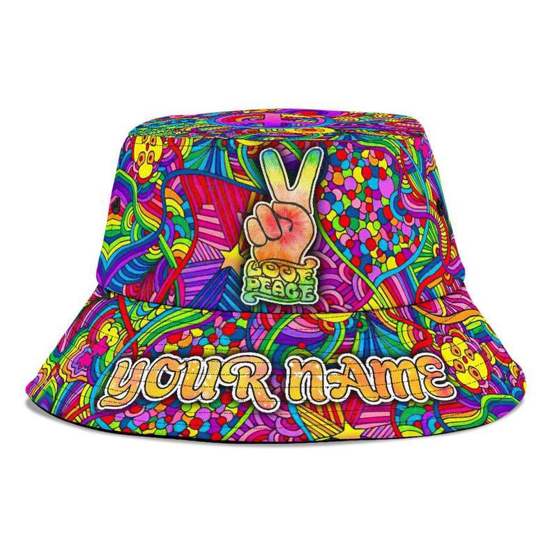 Customized Hippie Bucket Hat Love Peace Hat for Girl, Women, Hippie Lovers Bucket Hat