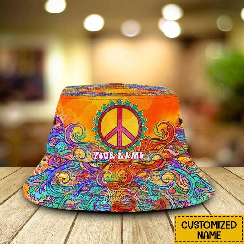 Customized Hippie Bucket Hat Love Peace Hat for Girl, Women, Hippie Lovers Bucket Hat