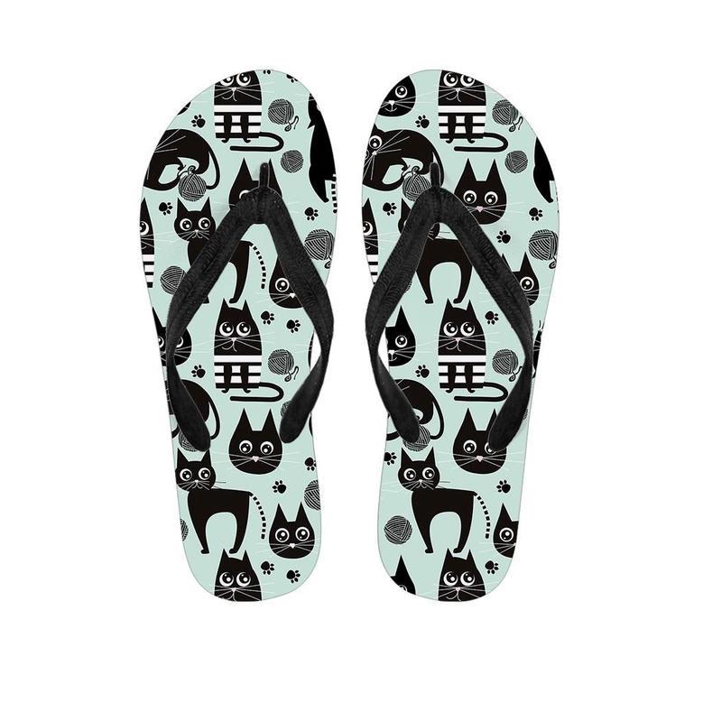 Cute Black Cat Print Men's Flip Flops