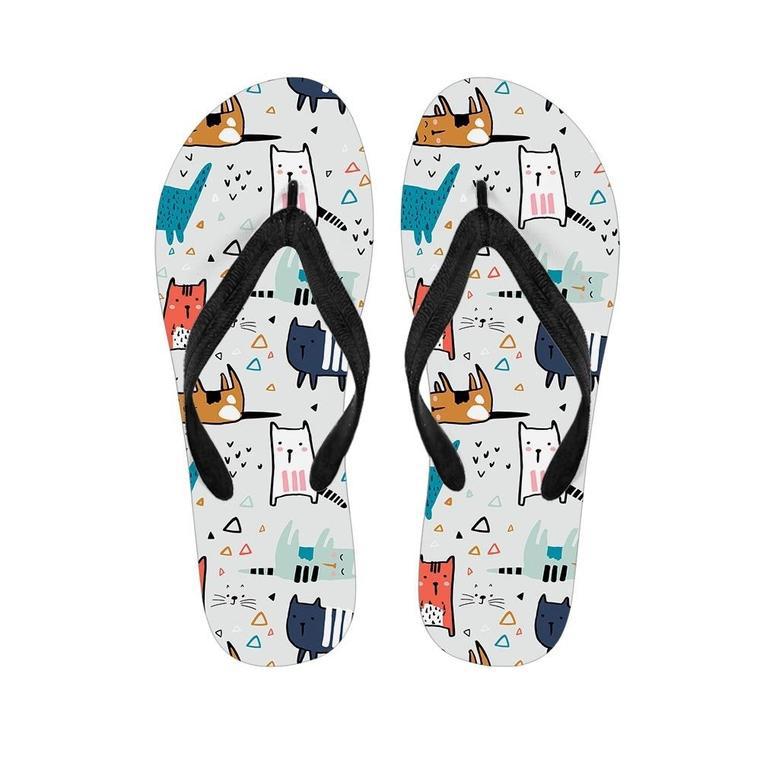 Cute Cartoon Doodle Cat Print Men's Flip Flops