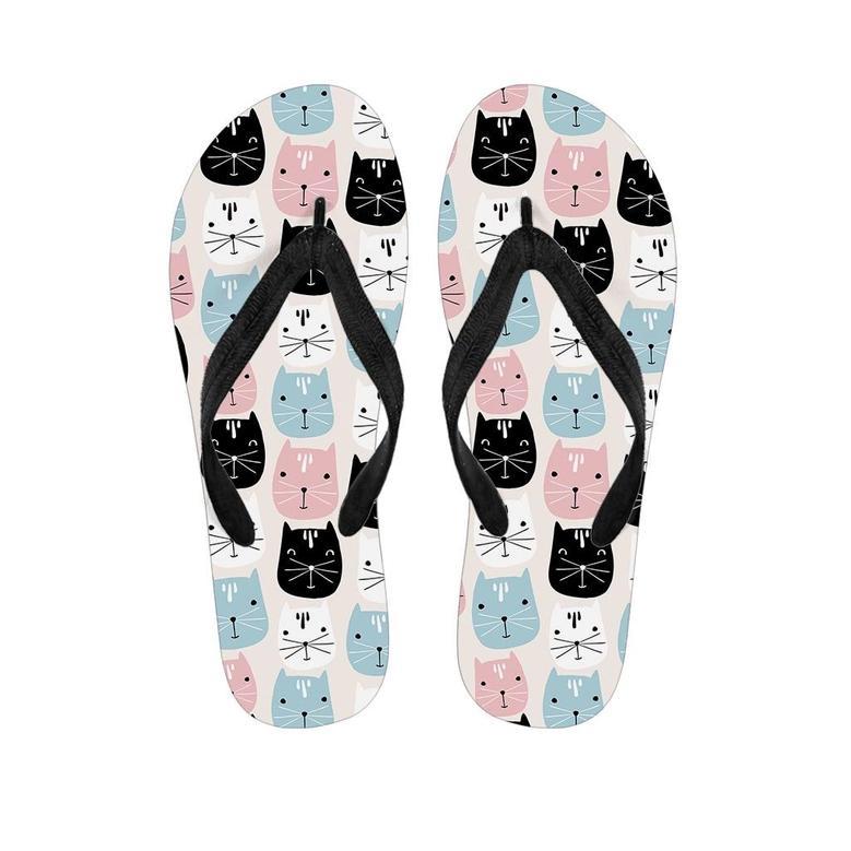 Cute Cat Face Print Men's Flip Flops