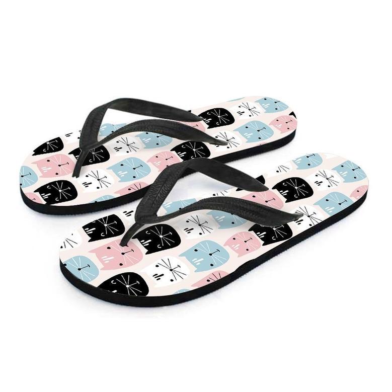 Cute Cat Face Print Men's Flip Flops