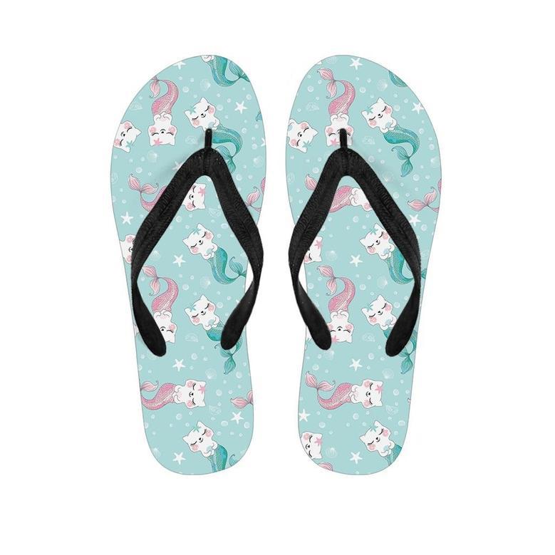 Cute Cat Mermaid Print Men's Flip Flops