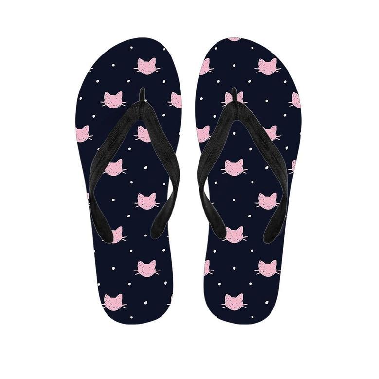 Cute Cat Polka Dot Print Men's Flip Flops