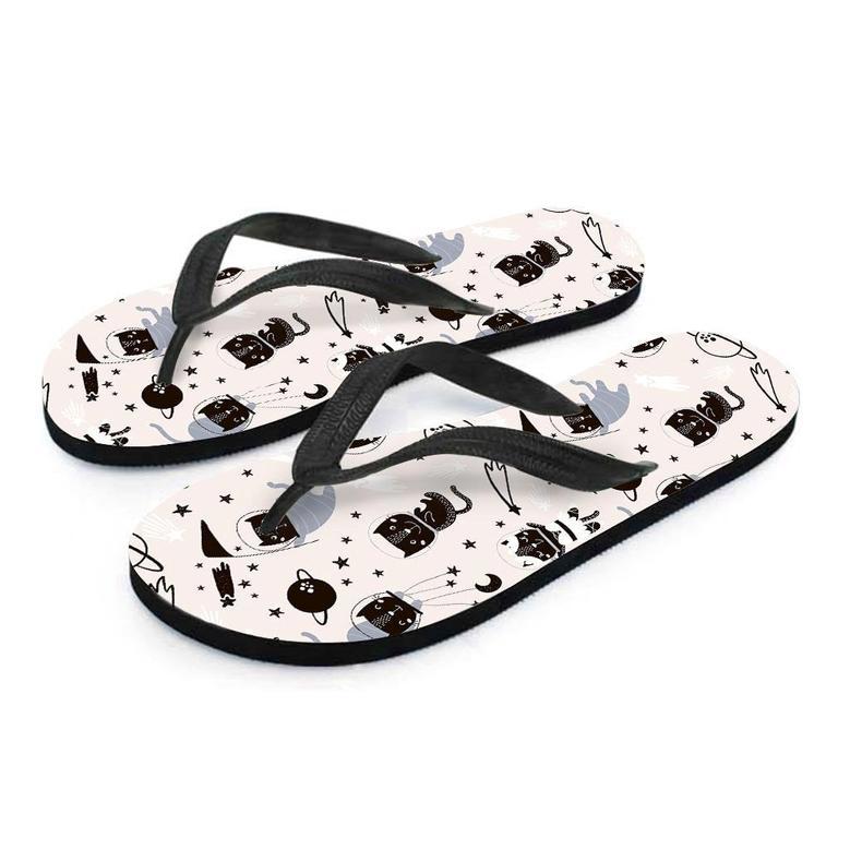 Cute Meow Astronaut Cat Print Men's Flip Flops