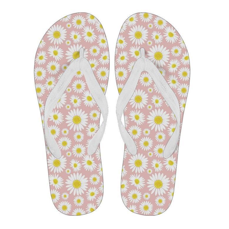 Cute Pink Daisy Pattern Print Men & Women Flip Flops