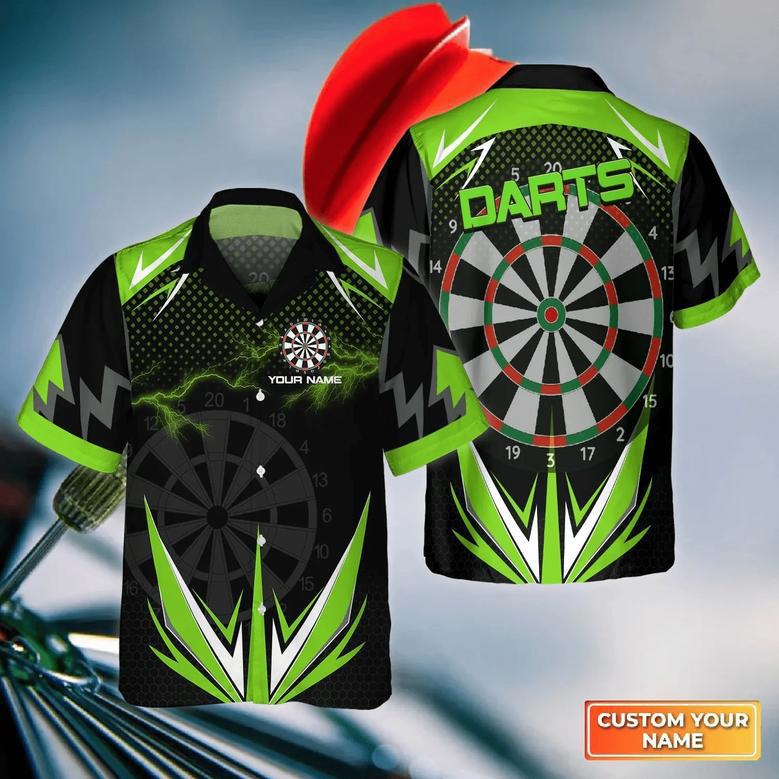 Dartboard And Arrow Blue Personalized Name Hawaiian Shirt For Darts Player