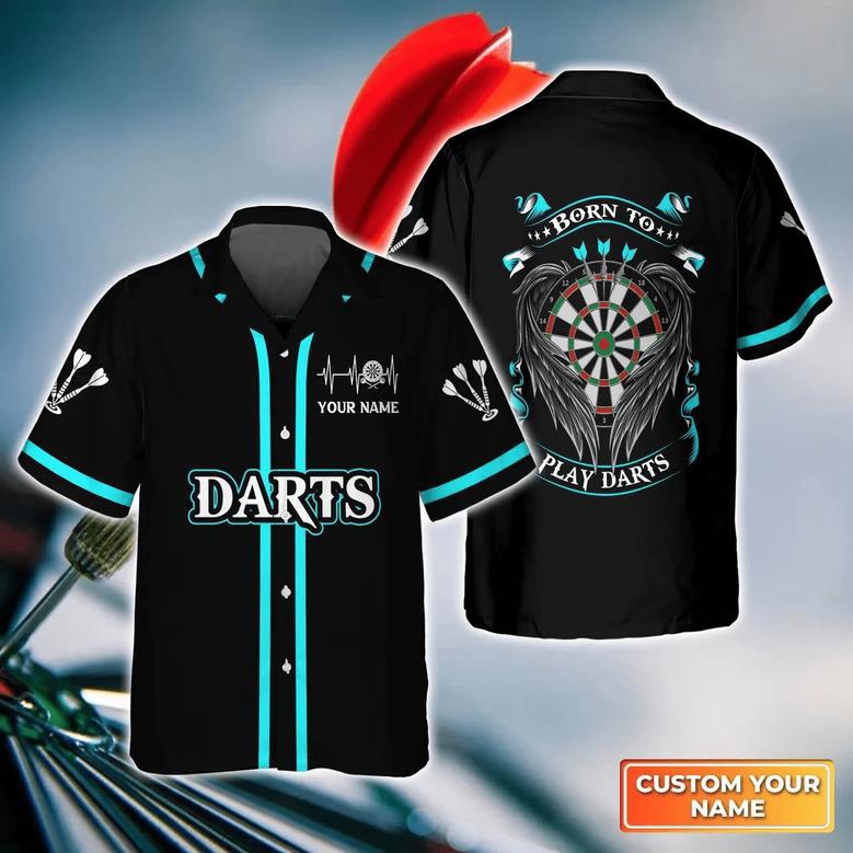 Dartboard And Arrow Blue Personalized Name Hawaiian Shirt For Darts Player