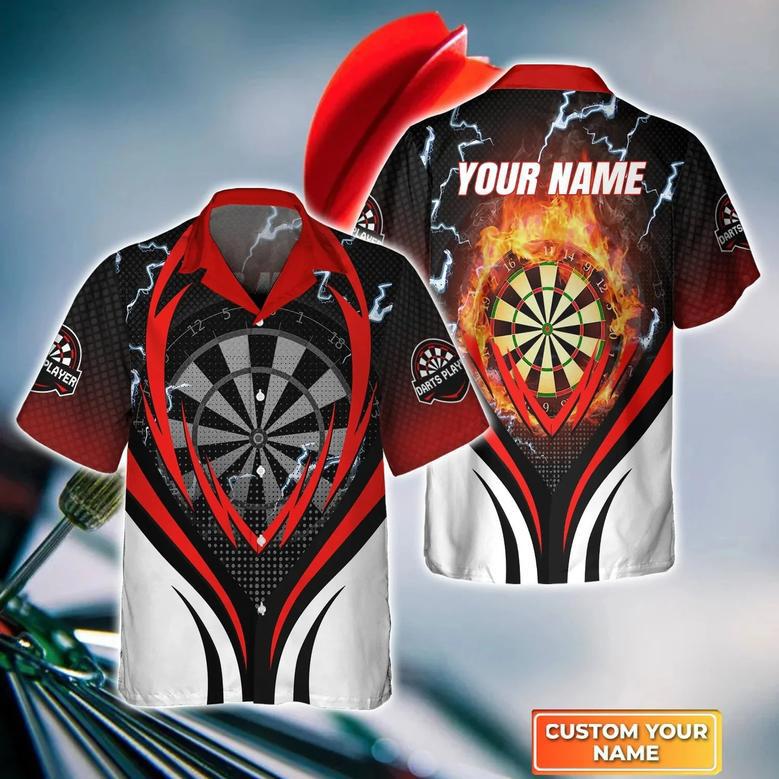 Dartboard Flame Personalized Name Hawaiian Shirt For Darts Team Player, Fire and Thunder Dart Hawaiian