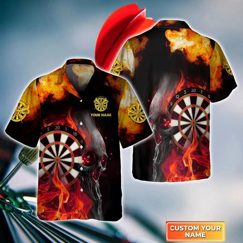 Dartboard Flame Personalized Name Hawaiian Shirt For Darts Team Player, Fire and Thunder Dart Hawaiian