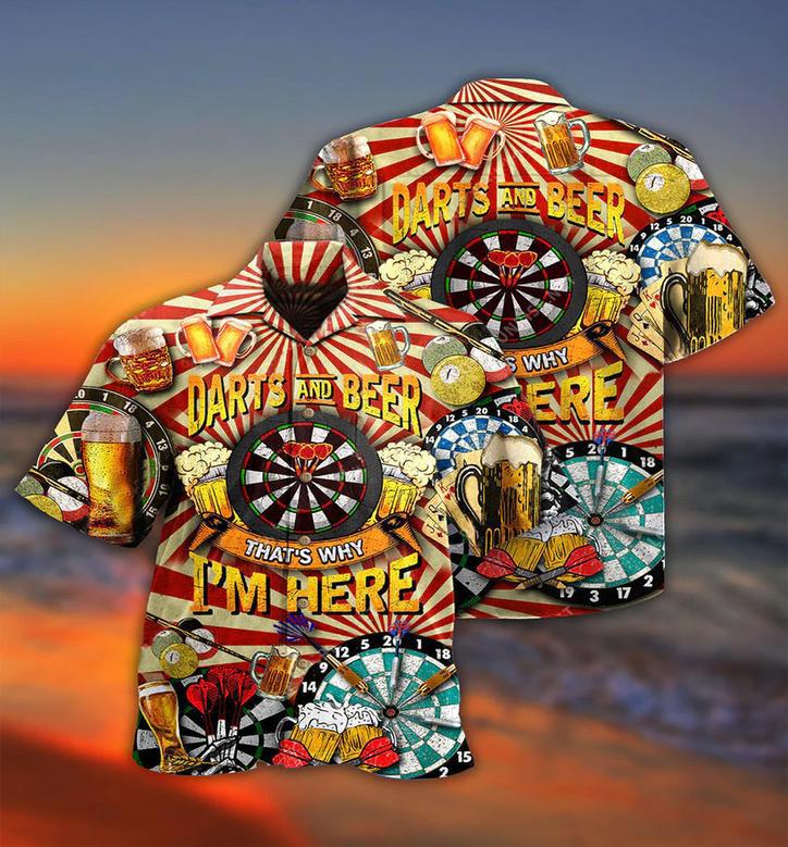 Darts And Beer That's Why I'm Here Hawaiian Shirt, Printed Dart Hawaii Shirt, Dart Gift