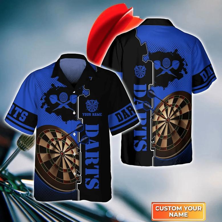 Darts Blue Personalized Name Hawaiian Shirt For Darts Player, Dart Hawaiian Shirt Style