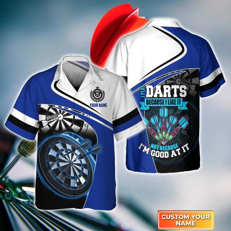 Darts Blue Personalized Name Hawaiian Shirt For Darts Player, Dart Hawaiian Shirt Style