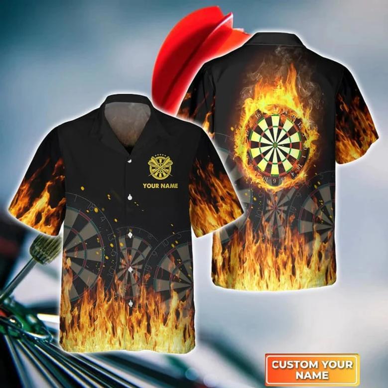 Darts On Fire Personalized Name Hawaiian Shirt, Gift For Darts player, Dart Hawaiian Shirt