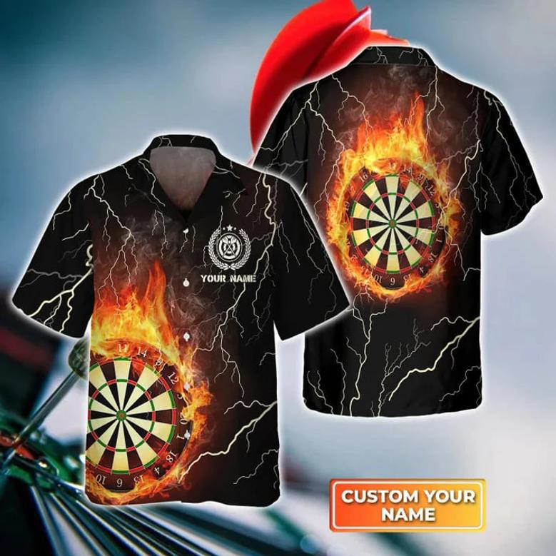 Darts On Fire Personalized Name Hawaiian Shirt, Gift For Darts player, Dart Hawaiian Shirt