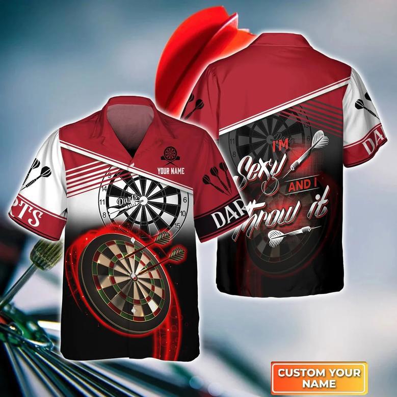 Darts Red Personalized Name Hawaiian Shirt For Darts, Perfect Gift for Dart Player