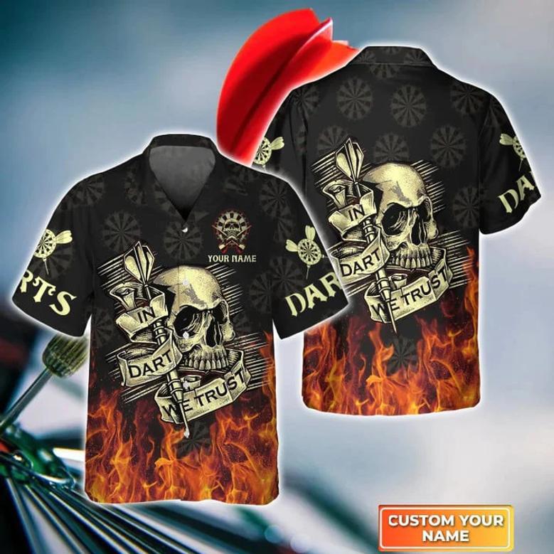 Darts Skull Personalized Name Hawaiian Shirt For Darts Player, Dart Shirt, Skull Shirt