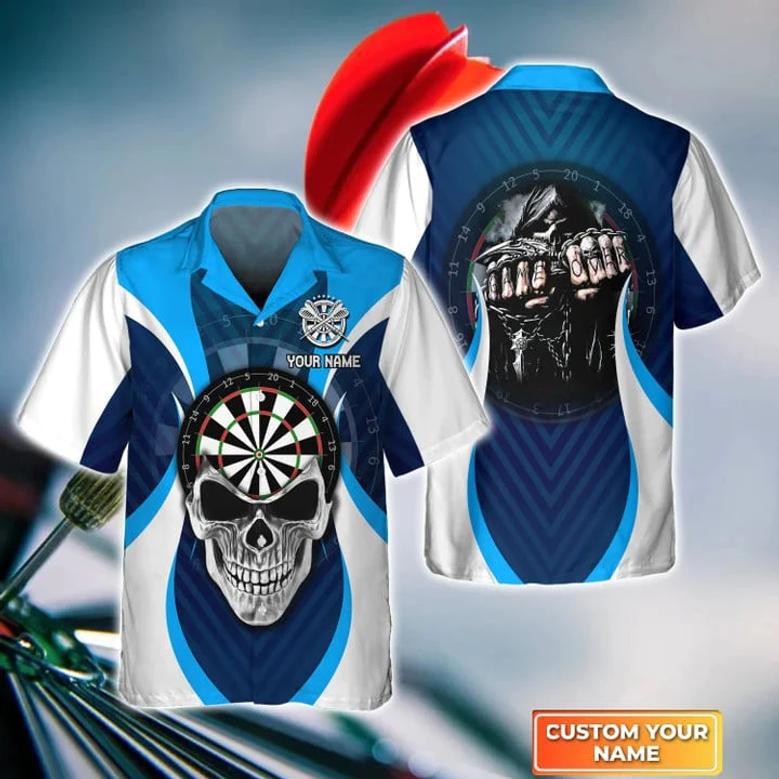 Darts Skull Personalized Name Hawaiian Shirt For Darts Player, Dart Shirt, Skull Shirt