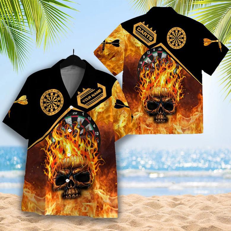 Darts Skull Shut Up and Throw Personalized Name Hawaiian Shirt For Darts Player