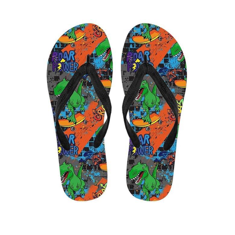 Dinosaur T-Rex Graffiti Print Men's Flip Flops