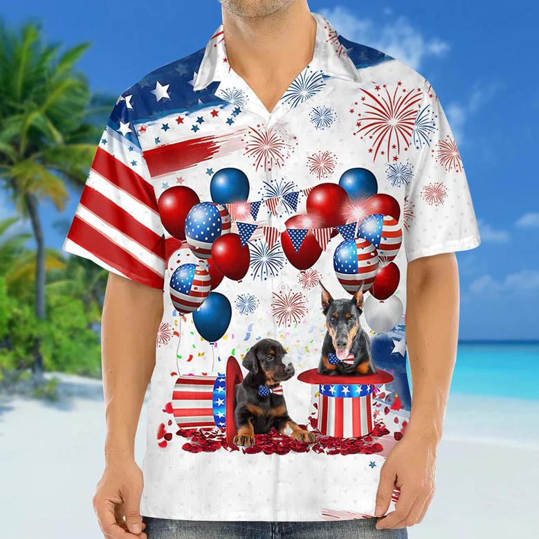 Doberman Independence Day Hawaiian Shirt, Dog Hawaii Beach Shirt Short Sleeve For Of July