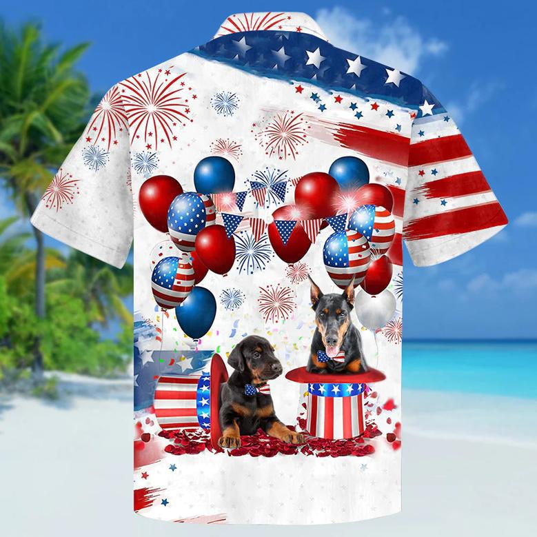 Doberman Independence Day Hawaiian Shirt, Dog Hawaii Beach Shirt Short Sleeve For Of July