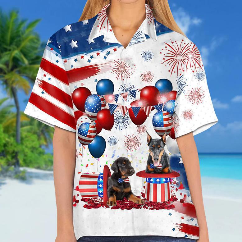 Doberman Independence Day Hawaiian Shirt, Dog Hawaii Beach Shirt Short Sleeve For Of July