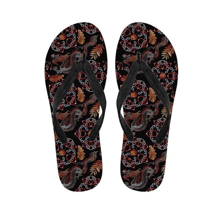 Embroidery Japanese Dragon Print Men's Flip Flops