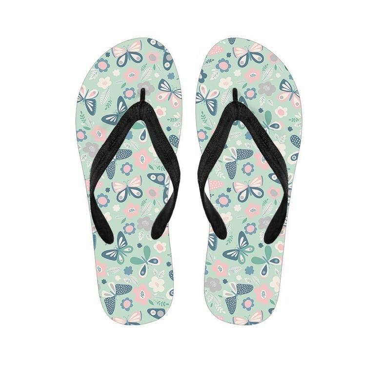 Floral Mint Butterfly Print Men's Flip Flops