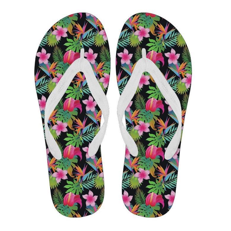 Floral Tropical Hawaiian Flower Hibiscus Palm Leaves Pattern Print Men & Women Flip Flops