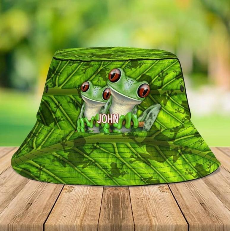 Flowers Floral Frog Bucket Hat for Women, Girl, Custom Name Frog Lovers Hats for Summer